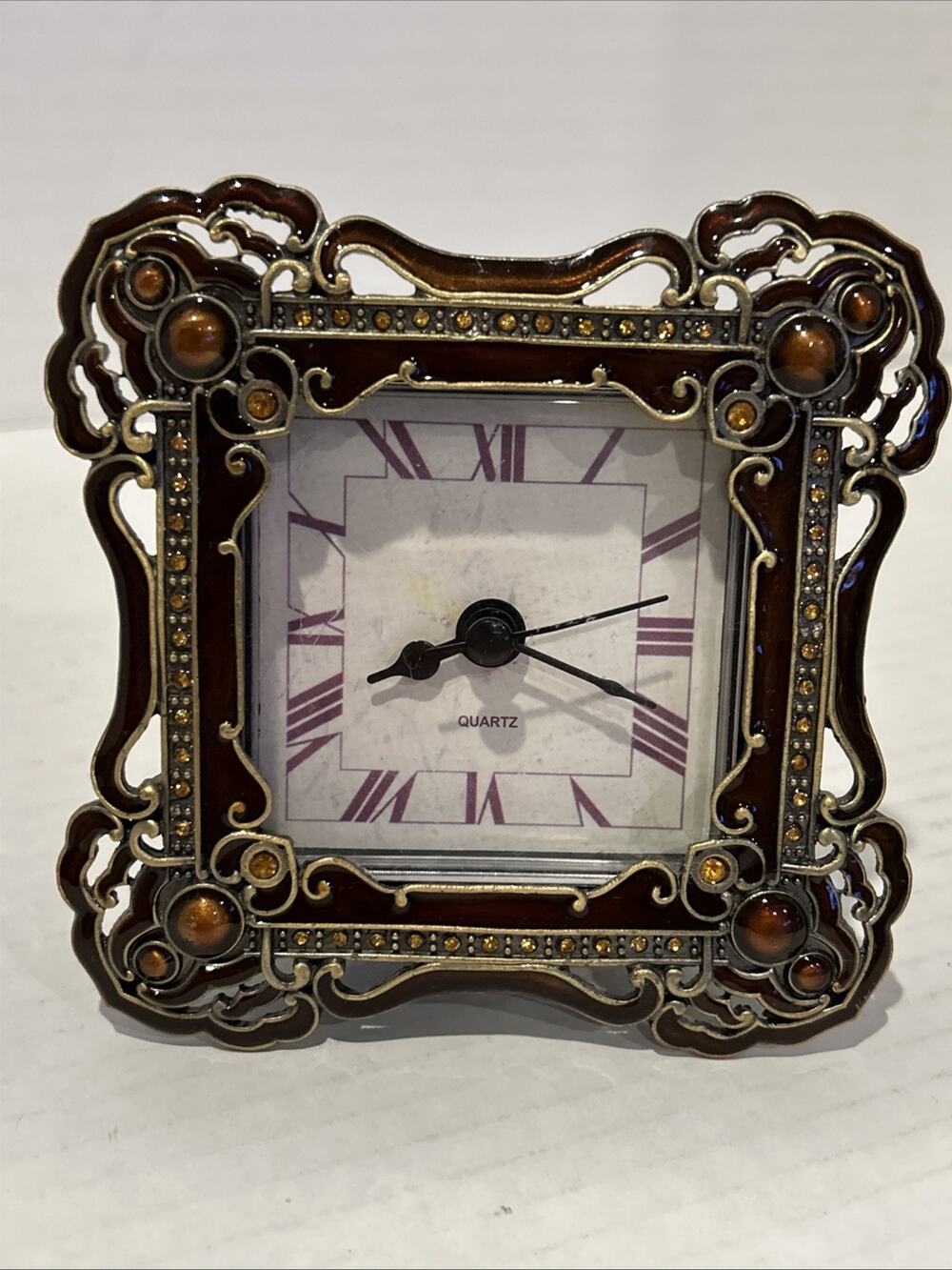 Quartz Table Clock Shontek Enamel Rhinestone Works READ